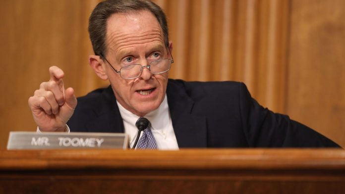 Senator Pat Toomey faces the Senate Senate Transportation Bill


